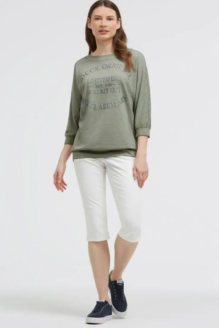 Basic Sweatshirt mit verkürzten Ärmeln und Artwork faded olive