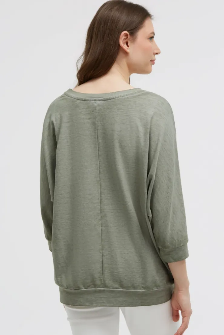 Basic Sweatshirt mit verkürzten Ärmeln und Artwork faded olive
