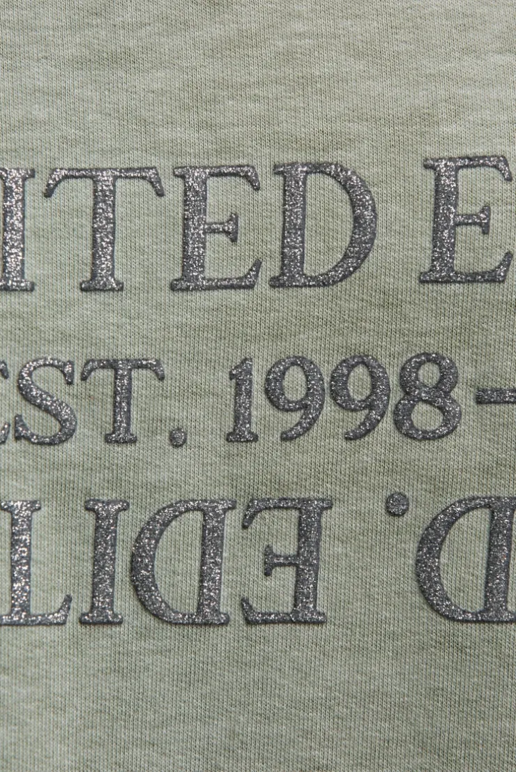Basic Sweatshirt mit verkürzten Ärmeln und Artwork faded olive