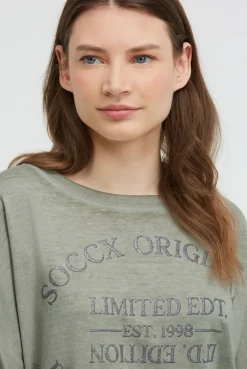 Basic Sweatshirt mit verkürzten Ärmeln und Artwork faded olive