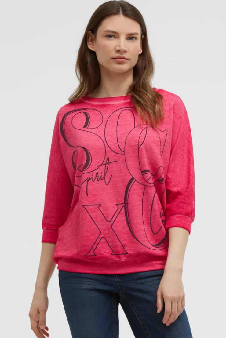 Basic Sweatshirt mit verkürzten Ärmeln und Artwork clear red