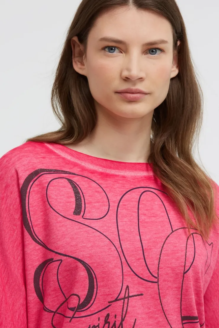 Basic Sweatshirt mit verkürzten Ärmeln und Artwork clear red