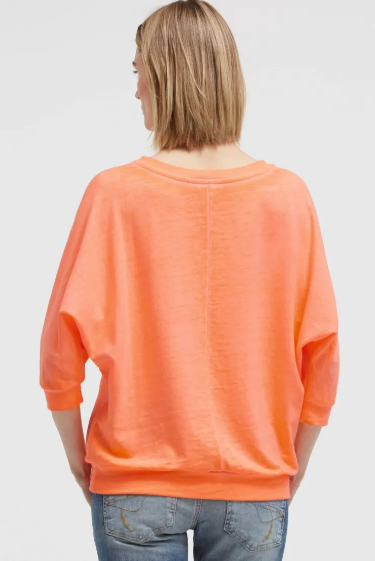 Basic Sweatshirt mit verkürzten Ärmeln und Artwork electric orange
