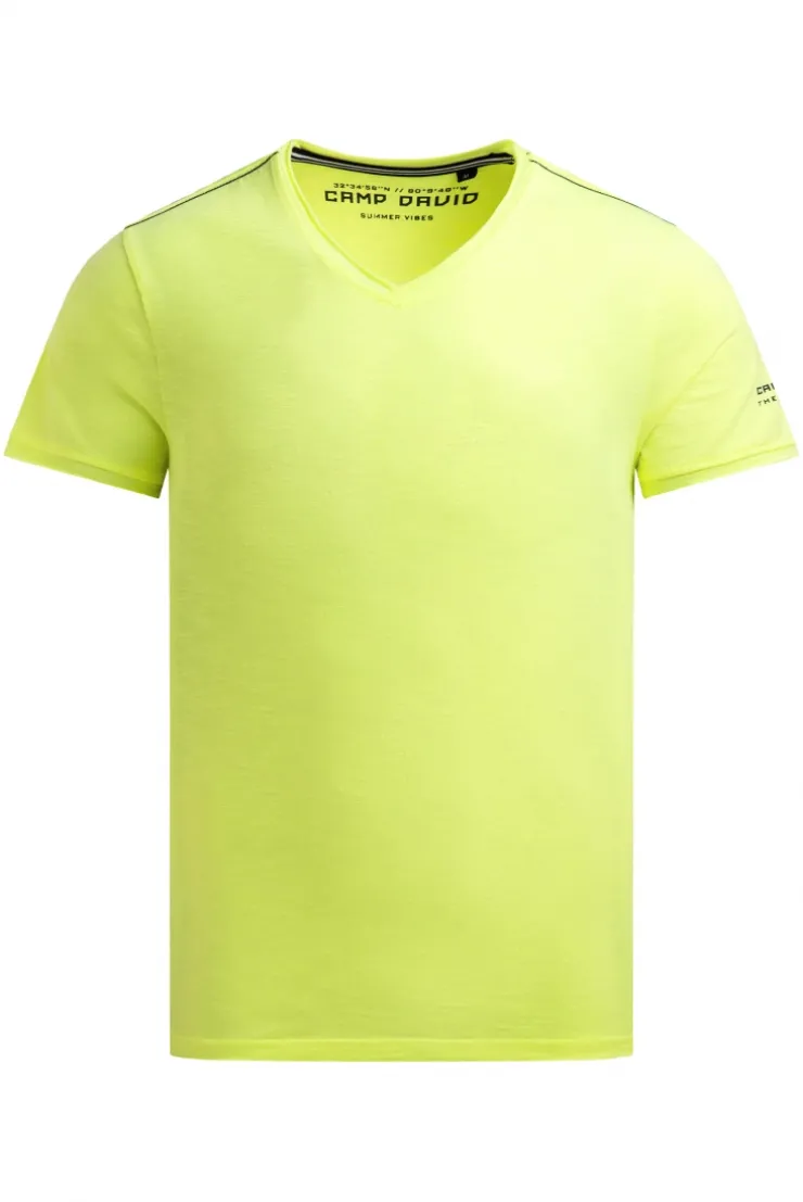 Basic T-Shirt mit V-Neck und Print neon lime