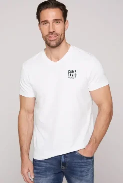 Basic T-Shirt V-Neck mit Logo Print opticwhite