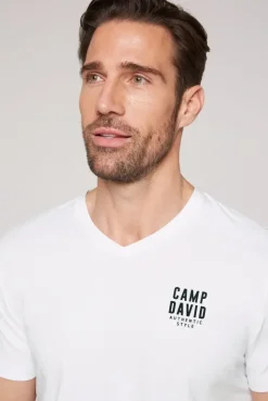 Basic T-Shirt V-Neck mit Logo Print opticwhite