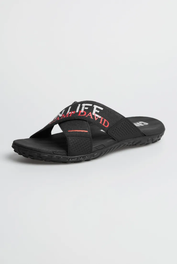 Beach Slipper mit Label Prints black