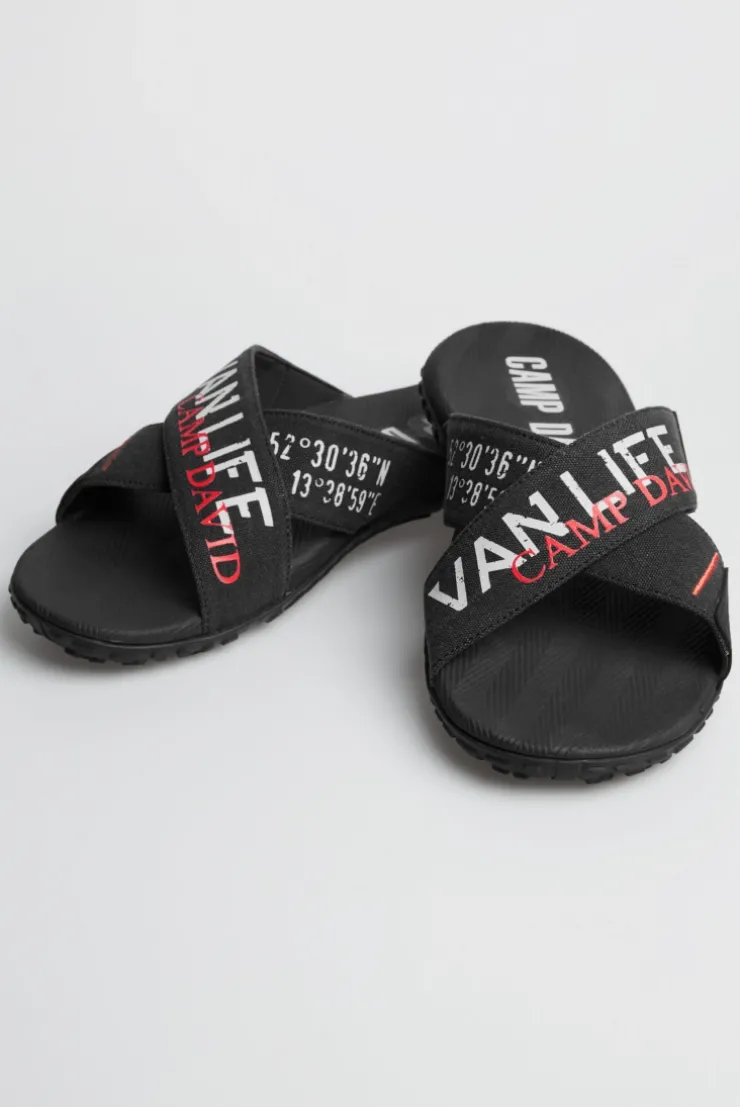 Beach Slipper mit Label Prints black