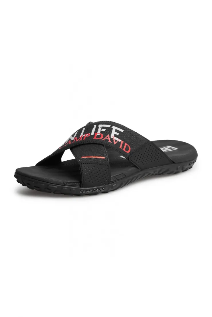 Beach Slipper mit Label Prints black