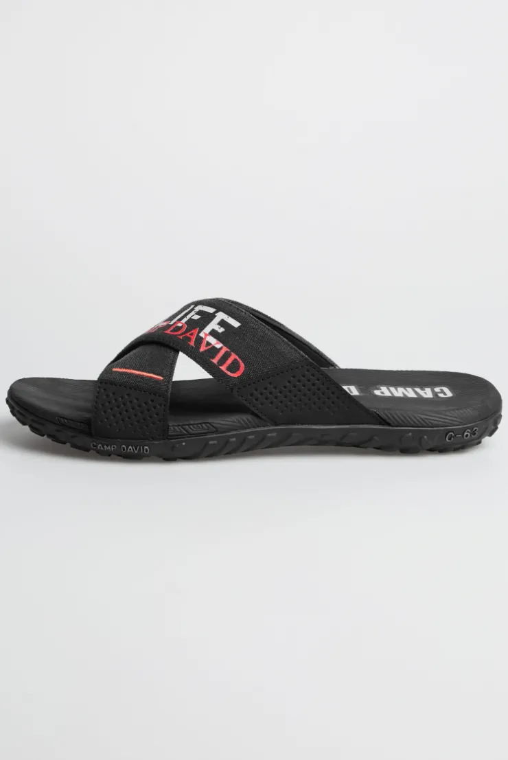 Beach Slipper mit Label Prints black