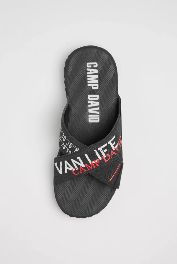 Beach Slipper mit Label Prints black