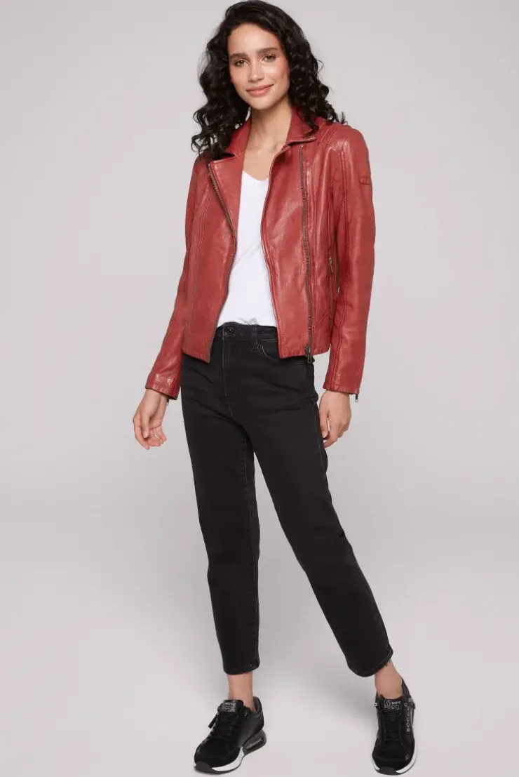 Bikerjacke aus Leder im Vintage Look red