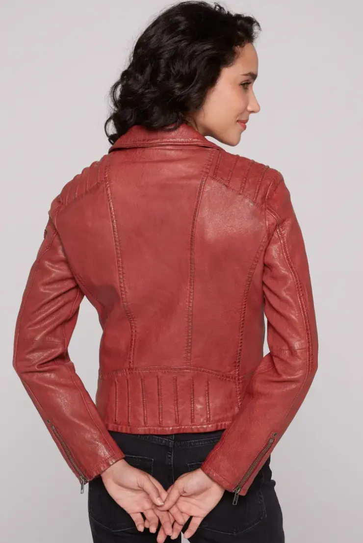 Bikerjacke aus Leder im Vintage Look red