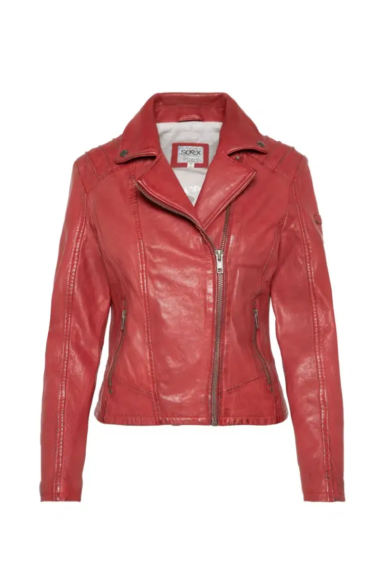 Bikerjacke aus Leder im Vintage Look red