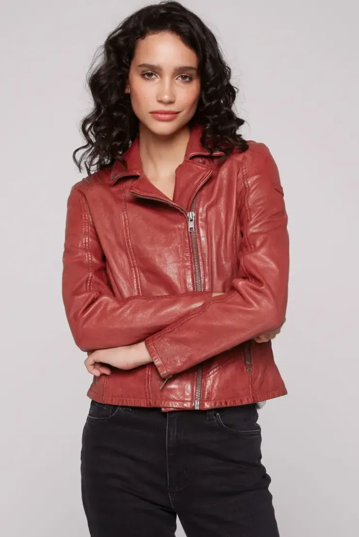 Bikerjacke aus Leder im Vintage Look red