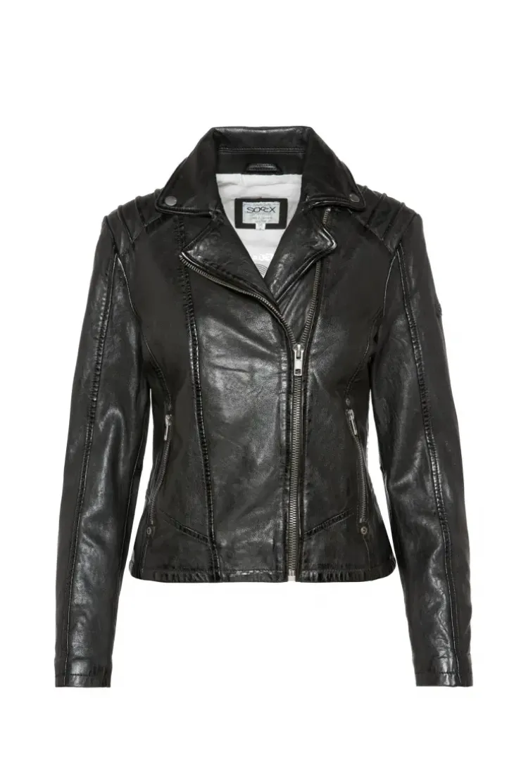 Bikerjacke aus Leder im Vintage Look black | S