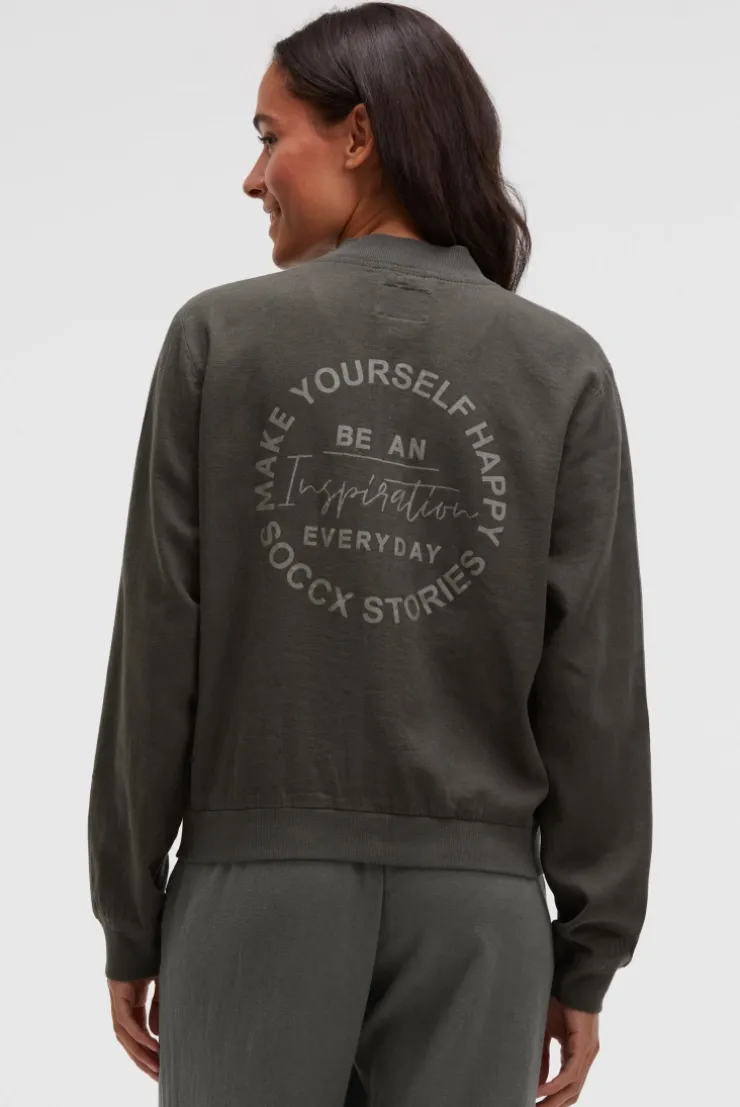 Blouson aus Leinen-Mix mit Rückenprint cool khaki