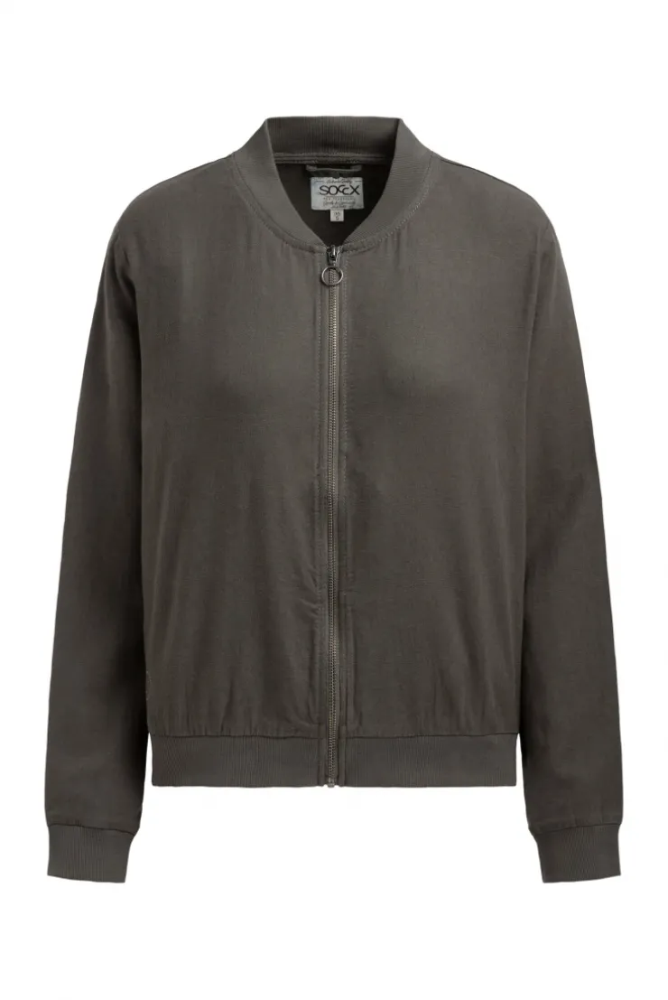 Blouson aus Leinen-Mix mit Rückenprint cool khaki