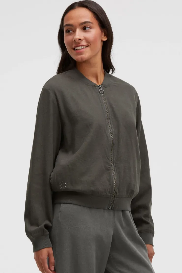 Blouson aus Leinen-Mix mit Rückenprint cool khaki
