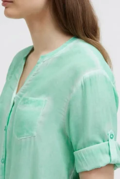 Bluse Kurzarm mit Knotensaum und Print french mint