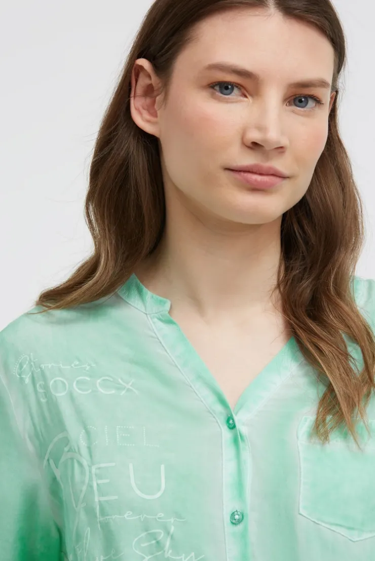 Bluse Kurzarm mit Knotensaum und Print french mint
