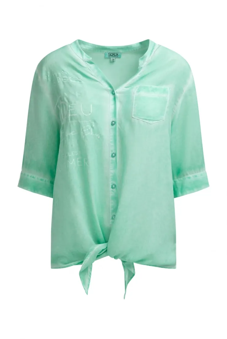 Bluse Kurzarm mit Knotensaum und Print french mint