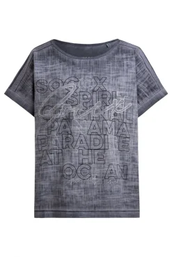 Blusenshirt im Stoffmix mit Artwork blue navy