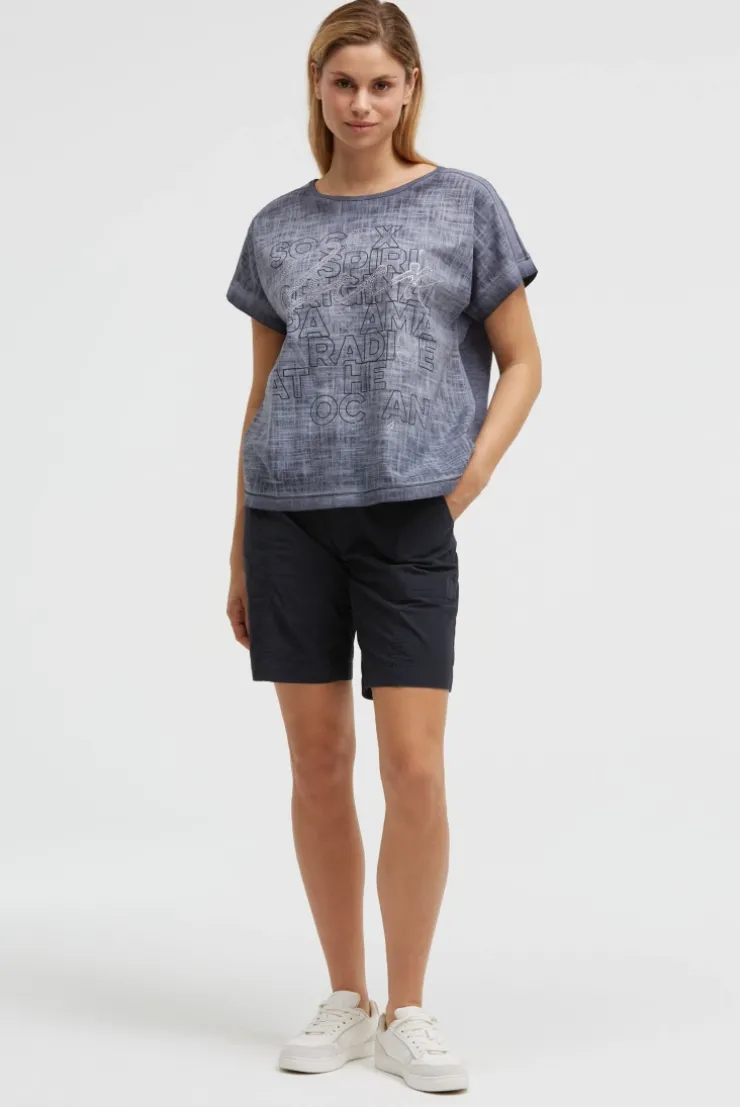 Blusenshirt im Stoffmix mit Artwork blue navy