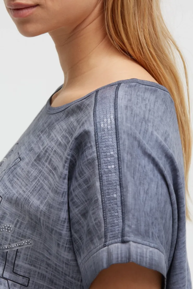Blusenshirt im Stoffmix mit Artwork blue navy
