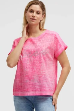 Blusenshirt im Stoffmix mit Artwork neon magenta