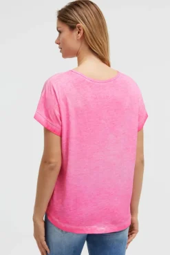 Blusenshirt im Stoffmix mit Artwork neon magenta
