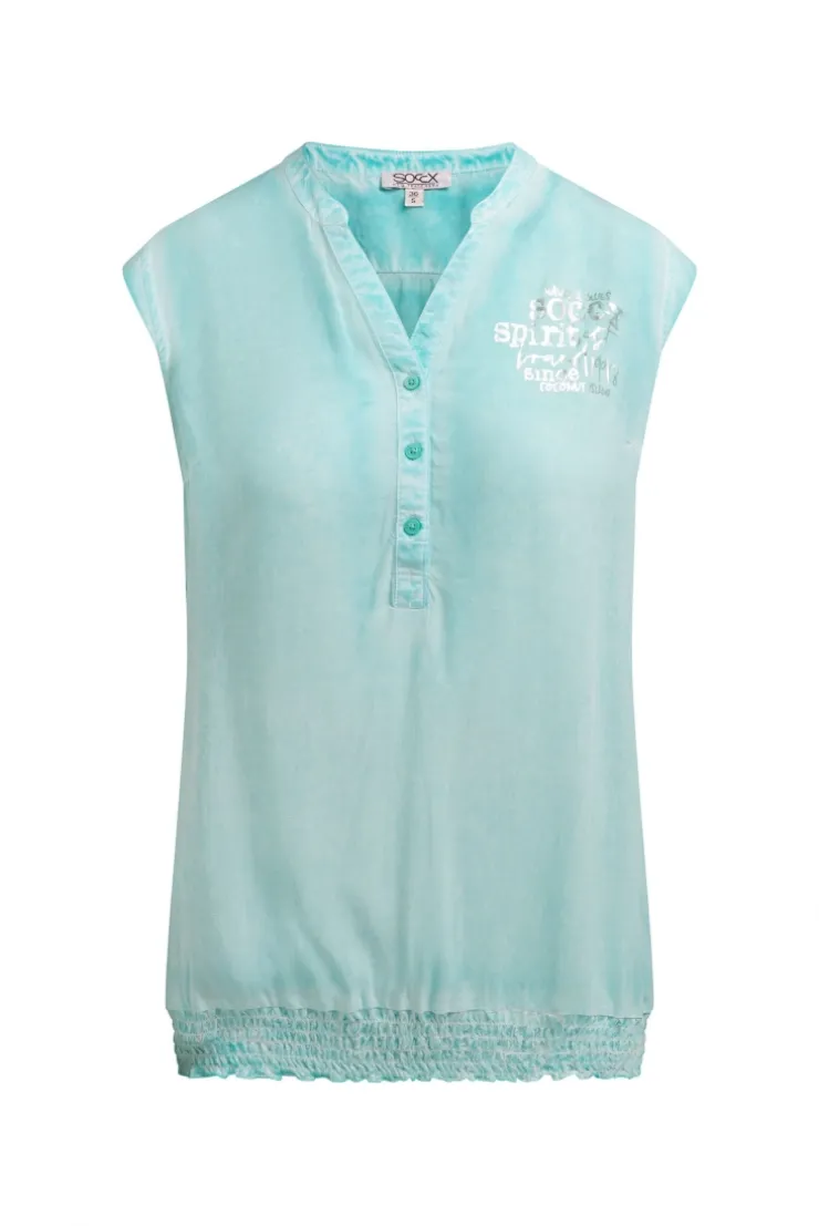 Blusentop mit gesmoktem Saum und Rückenprint aqua splash