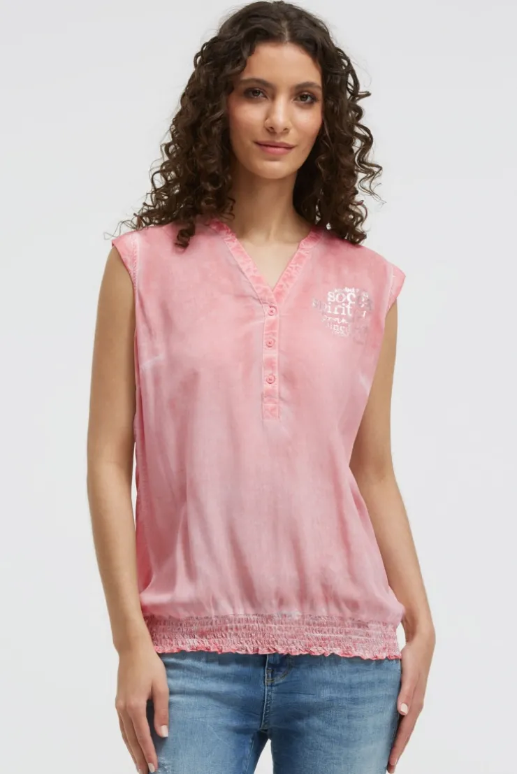 Blusentop mit gesmoktem Saum und Rückenprint beachy red