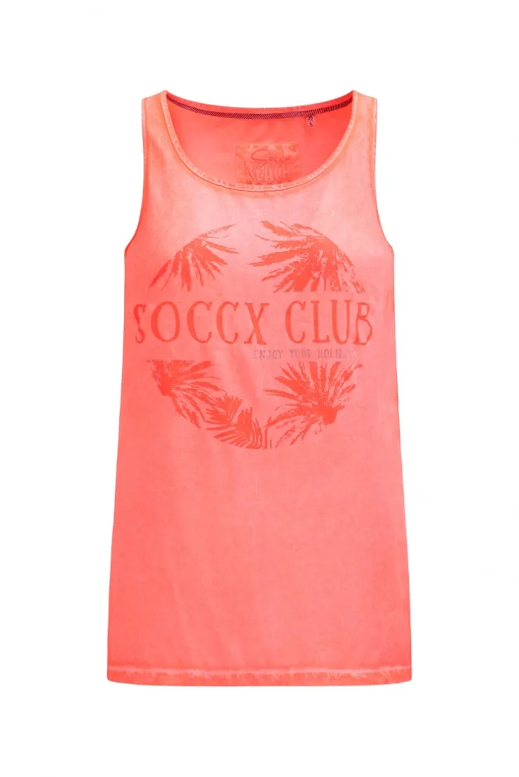 Blusen-Top Oil Dyed im Materialmix neon coral