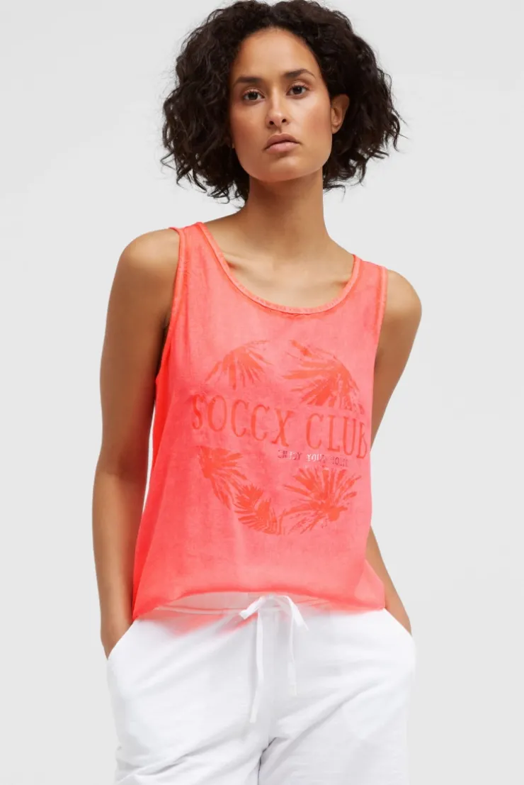 Blusen-Top Oil Dyed im Materialmix neon coral