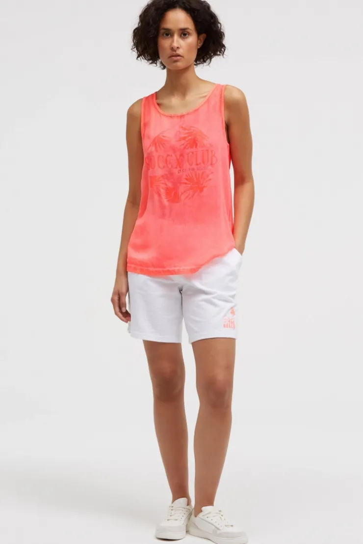 Blusen-Top Oil Dyed im Materialmix neon coral