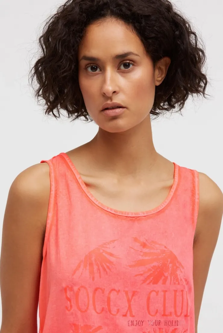 Blusen-Top Oil Dyed im Materialmix neon coral