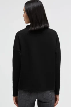 Boxy-Sweatshirt mit Print und Schmucksteinen black