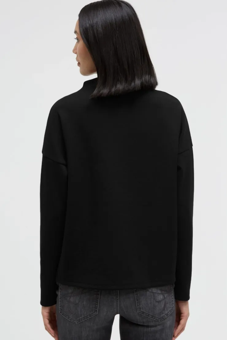 Boxy-Sweatshirt mit Print und Schmucksteinen black