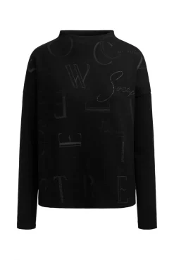 Boxy-Sweatshirt mit Print und Schmucksteinen black