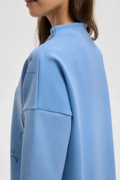 Boxy-Sweatshirt mit Print und Schmucksteinen blue heaven