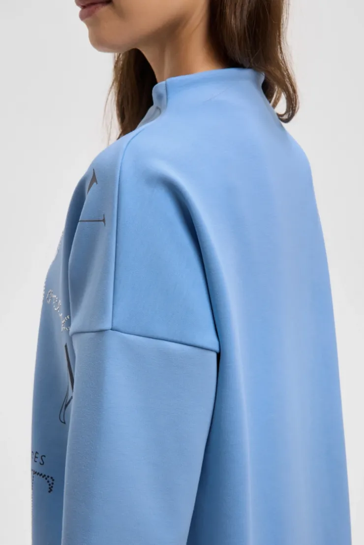 Boxy-Sweatshirt mit Print und Schmucksteinen blue heaven