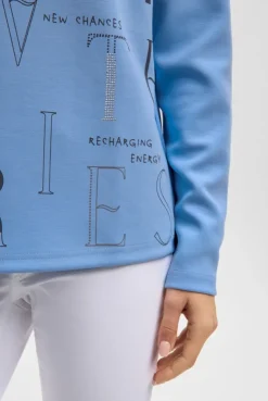 Boxy-Sweatshirt mit Print und Schmucksteinen blue heaven