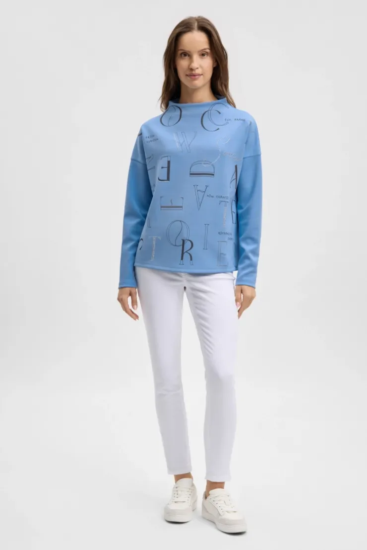 Boxy-Sweatshirt mit Print und Schmucksteinen blue heaven