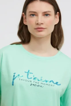 Boxy T-Shirt mit Pailletten - Artwork french mint