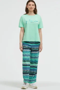 Boxy T-Shirt mit Pailletten - Artwork french mint