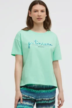 Boxy T-Shirt mit Pailletten - Artwork french mint