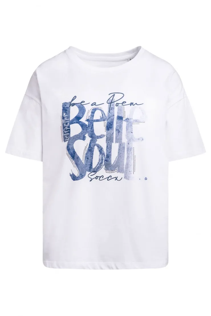 Boxy T-Shirt mit Print und Schmucksteinen opticwhite