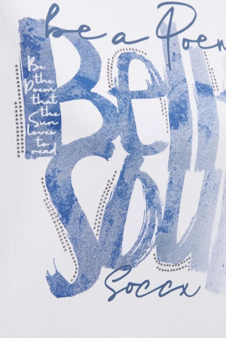 Boxy T-Shirt mit Print und Schmucksteinen opticwhite