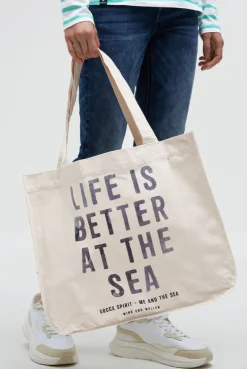 Canvas Tasche mit Label Prints ivory